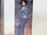 two vases with a painting of a woman in a blue dress on them