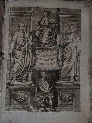 un vieux livre sur lequel figure le dessin d'une statue