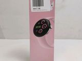 a pink box with a clock on it and a barcode on it