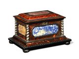 an image of a decorative box with a blue and white marble in it