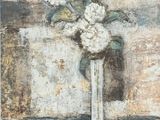 un tableau représentant un vase contenant des fleurs blanches