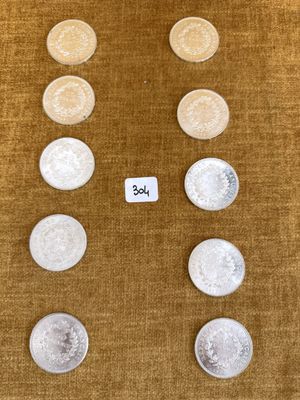 Plusieurs types de pièces de monnaie sont disposés en rangée sur une table