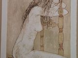 drawing of a nude woman sitting on a chair in a room