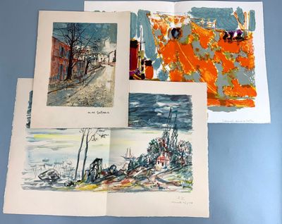 P.H. Bord du fleuve Aquarelle originale monogrammée en bas à…