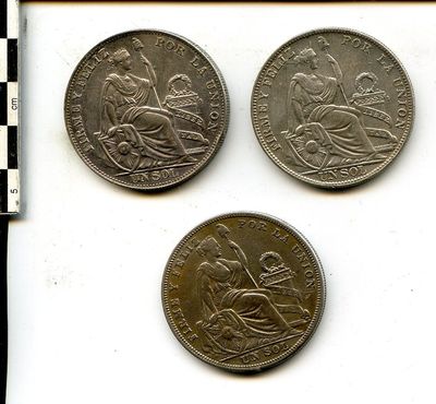 PEROU. 1 Sol. KM #218. 3 exemplaires (1924, 1930 et 1934).