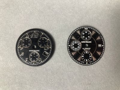 Réunion de deux cadrans circulaires pour chronographes MONTBLANC, à fo