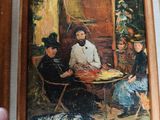 a picture of a painting of a family sitting at a table