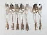 five forks and five spoons arranged in a row
