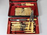 a red case with a bunch of knives in it