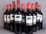 six bottles of red wine lined up in a row on a table