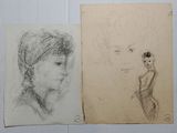 two drawings of a woman ' s face and a drawing of a woman ' s head