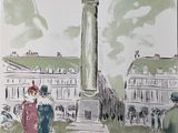 a drawing of two people standing in front of a clock tower