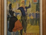painting of a man and a woman dancing in front of a crowd