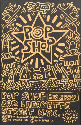 a black and gold poster with an image of a sun on it