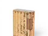 wooden box with a marble top sitting on a white surface