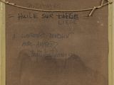 an old picture of a sign with writing on it hanging on a wall