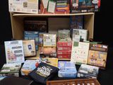 a lot of board games and games on the table