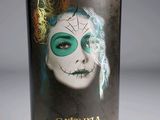 a bottle of wine with a picture of a woman on it