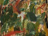 an image of a painting of green, red, yellow, and white
