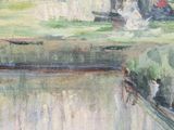 a painting of people on a boat in the water