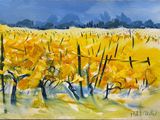 tableau représentant un champ de jonquilles jaunes avec un ciel bleu en arrière-plan