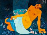 une image d'une peinture représentant une femme allongée sur un lit