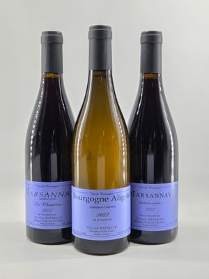 trois bouteilles de vin sont alignées sur une surface blanche