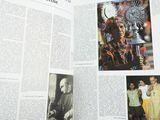 an open book with pictures of people and a bell on it