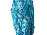 statue of a blue buddha sitting on a white background