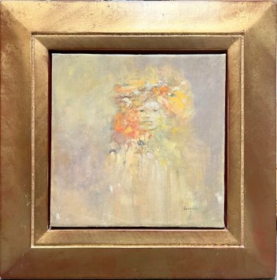 an oil painting of a vase of flowers in a gold frame