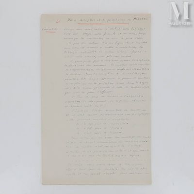 [AUTOGRAPHE] Rapport de 11 pages in 4°, manuscrites sur le p…