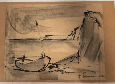Jef FRIBOULET (1919-2003) Barque près d'une falaise de Norma…