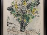tableau représentant un vase contenant des fleurs jaunes, posé sur une table
