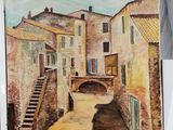 a picture of a painting of a street in a town