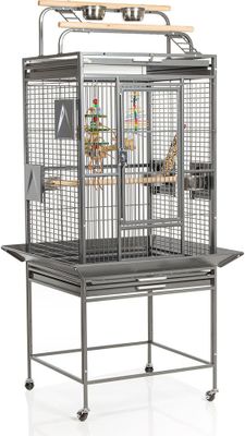 an image of a large bird cage sitting on top of a metal stand