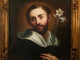 a painting of a man with a flower in his hand