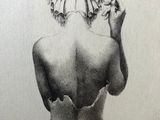 pencil drawing of a nude woman with her back turned to the camera
