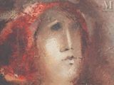 a painting of a woman wearing a red hat