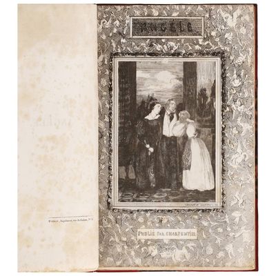 un vieux livre avec une image représentant un homme et une femme