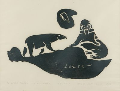 un dessin en noir et blanc représentant un ours et un homme sur un bateau