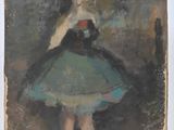 an old painting of a woman in a green dress