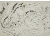 an image of a drawing of a dragon in a landscape