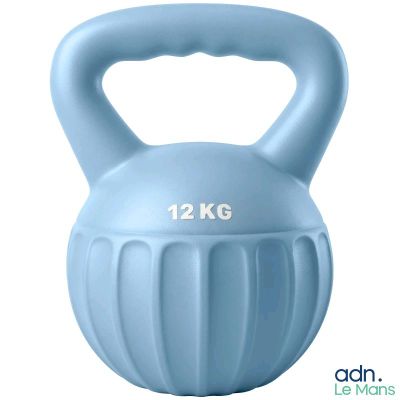 un kettlebell bleu sur lequel est inscrit « 12 kg »