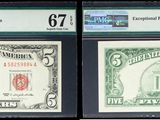 trois types différents de billets exposés dans une vitrine
