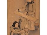 un tableau représentant une femme assise par terre à côté d'un enfant