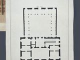 a drawing of a plan of a building and a picture of a building