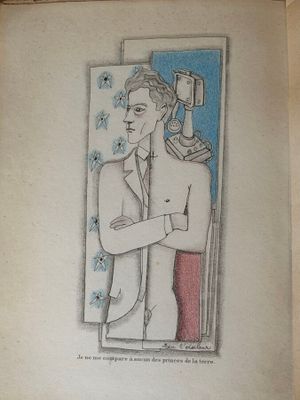 dessin représentant un homme en costume-cravate debout devant un miroir