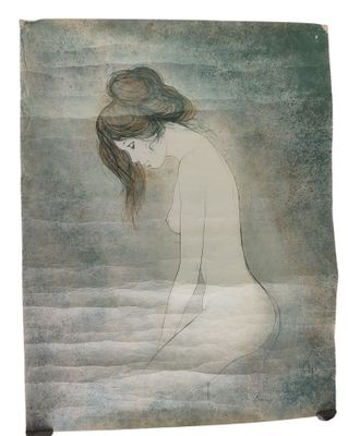 une image d'une peinture représentant une femme assise sur le sol