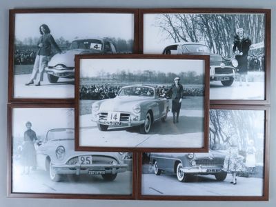 plusieurs photos en noir et blanc représentant des voitures anciennes et un homme en costume