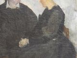 painting of a man and a woman sitting on a chair